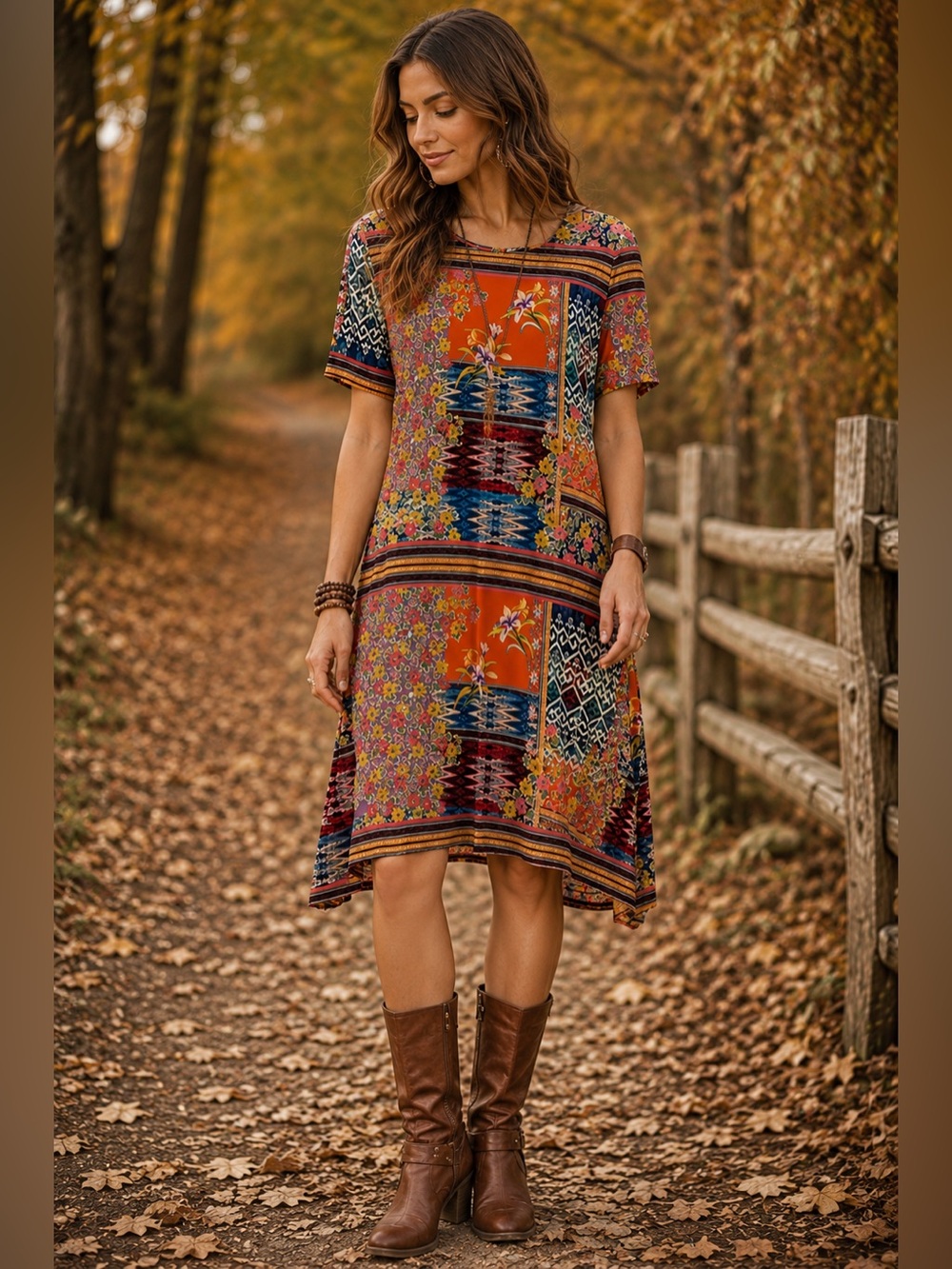 Johnny Was Allie Flower Swing Dress Mixed Print Small Vacation Boho Art to Wear